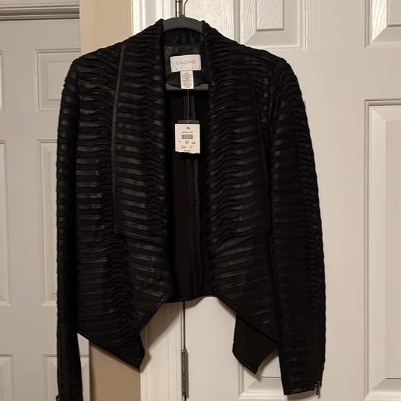 Cache Black Textured Leather Jacket soft leather.  Fitted dressy jacket NWT - Picture 7 of 9